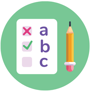 Graphic of multiple choice test and pencil